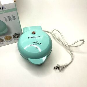 NIB Nostalgia MyMini Waffle Maker Personal Waffle Turquoise Aqua New Sealed Box